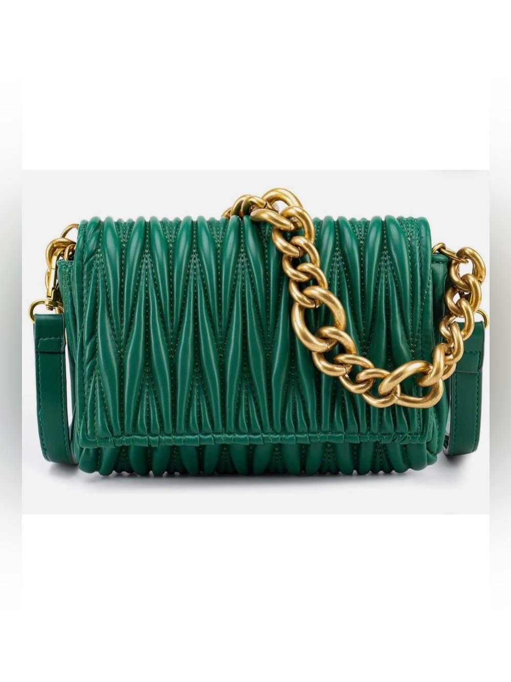 Green Quilted Shoulder Bag with Gold Chain